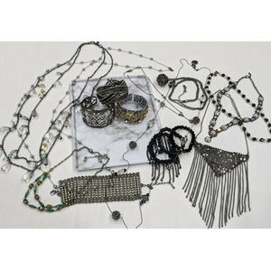 Gunmetal Tone FASHION JEWELRY LOT Bling Faux Pearl Rhinestone Necklace Bracelet